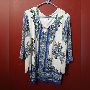 Floral Print Women's Top - Blue and Green